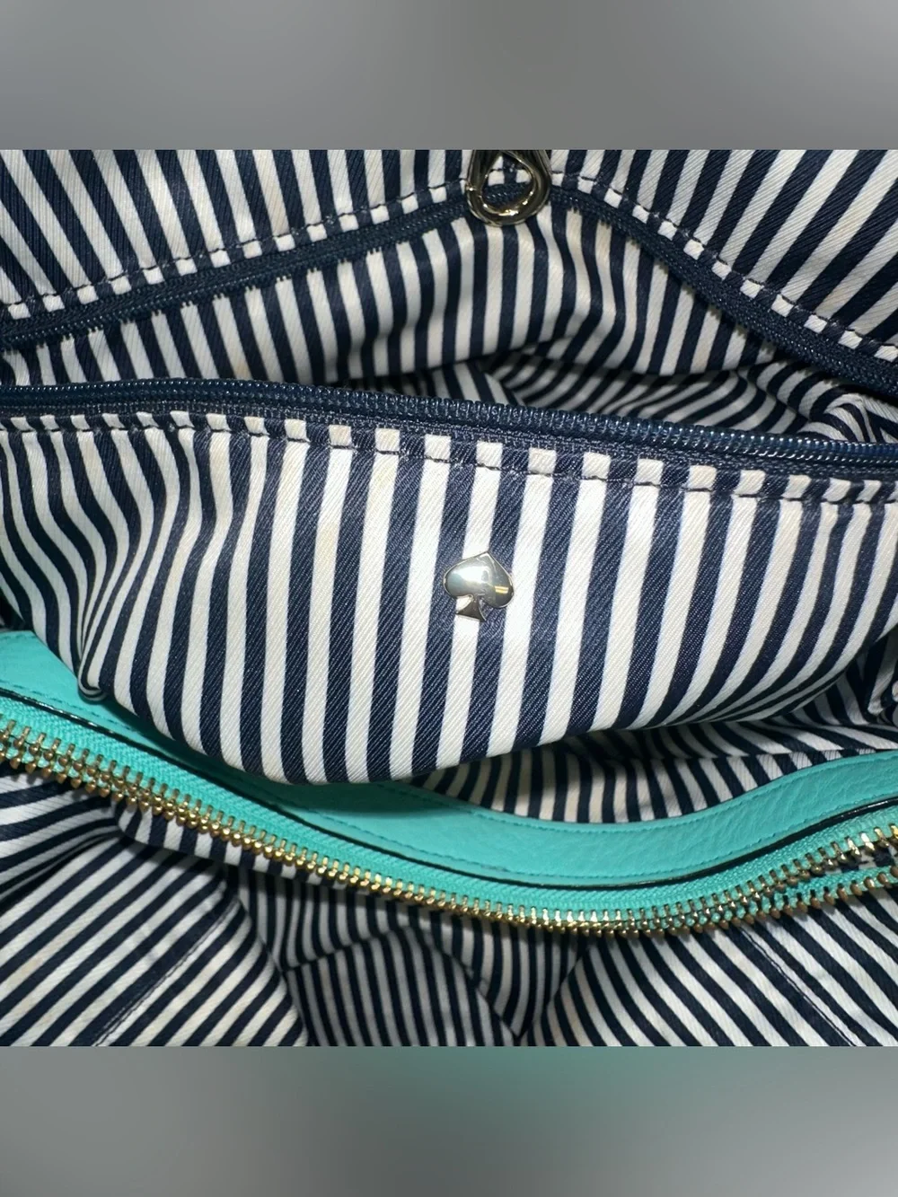 KATE SPADE Turquoise Satchel Purse Handbag Striped Interior Roomy